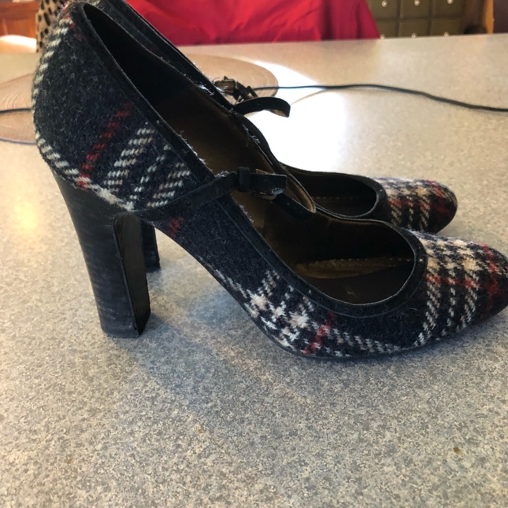 J.Crew 8 Navy Red Wool Plaid Mary Janes Used
